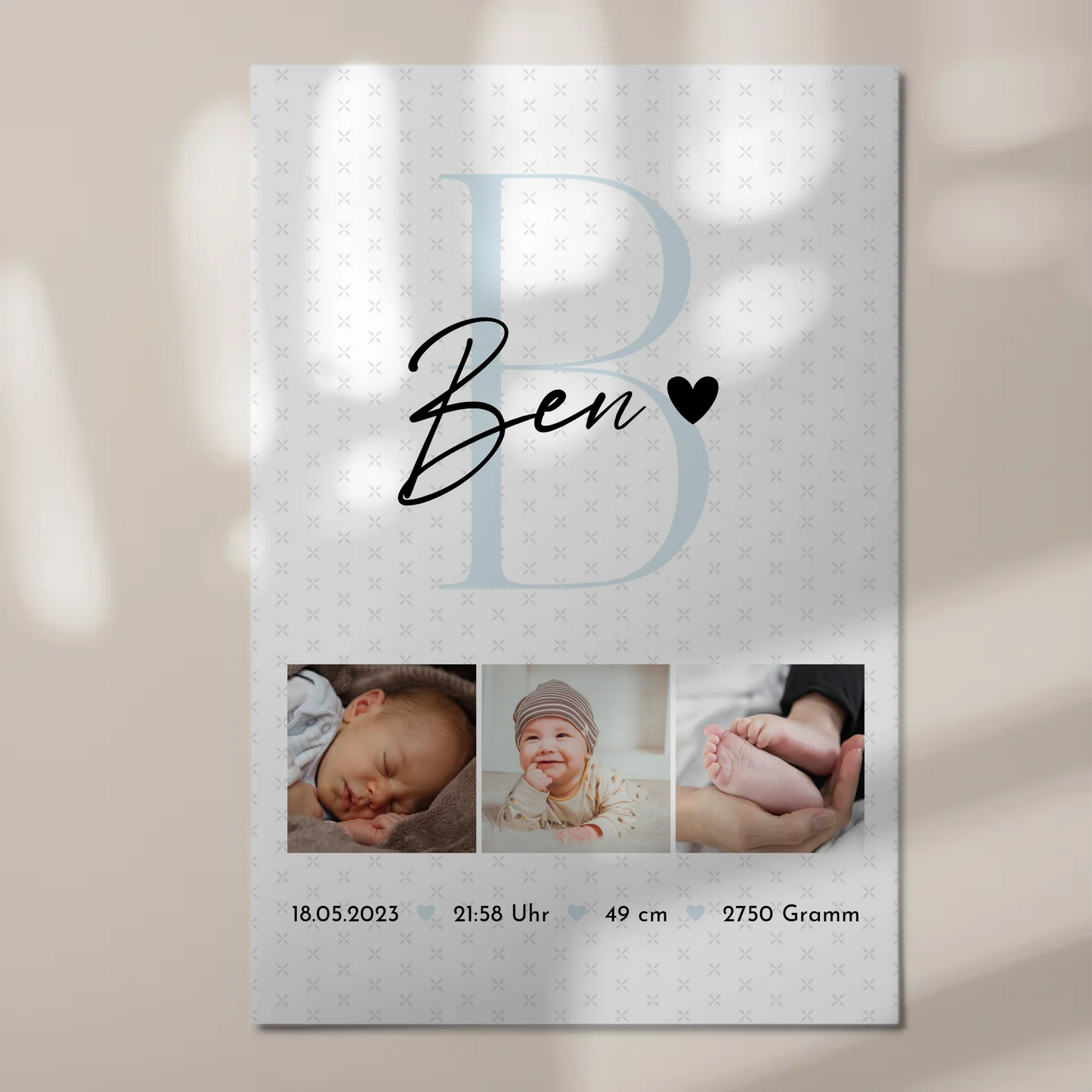 Magnetposter Fotoboard zur Geburt Baby Fotocollage mit Geburtsdaten Initial Sternchen Muster