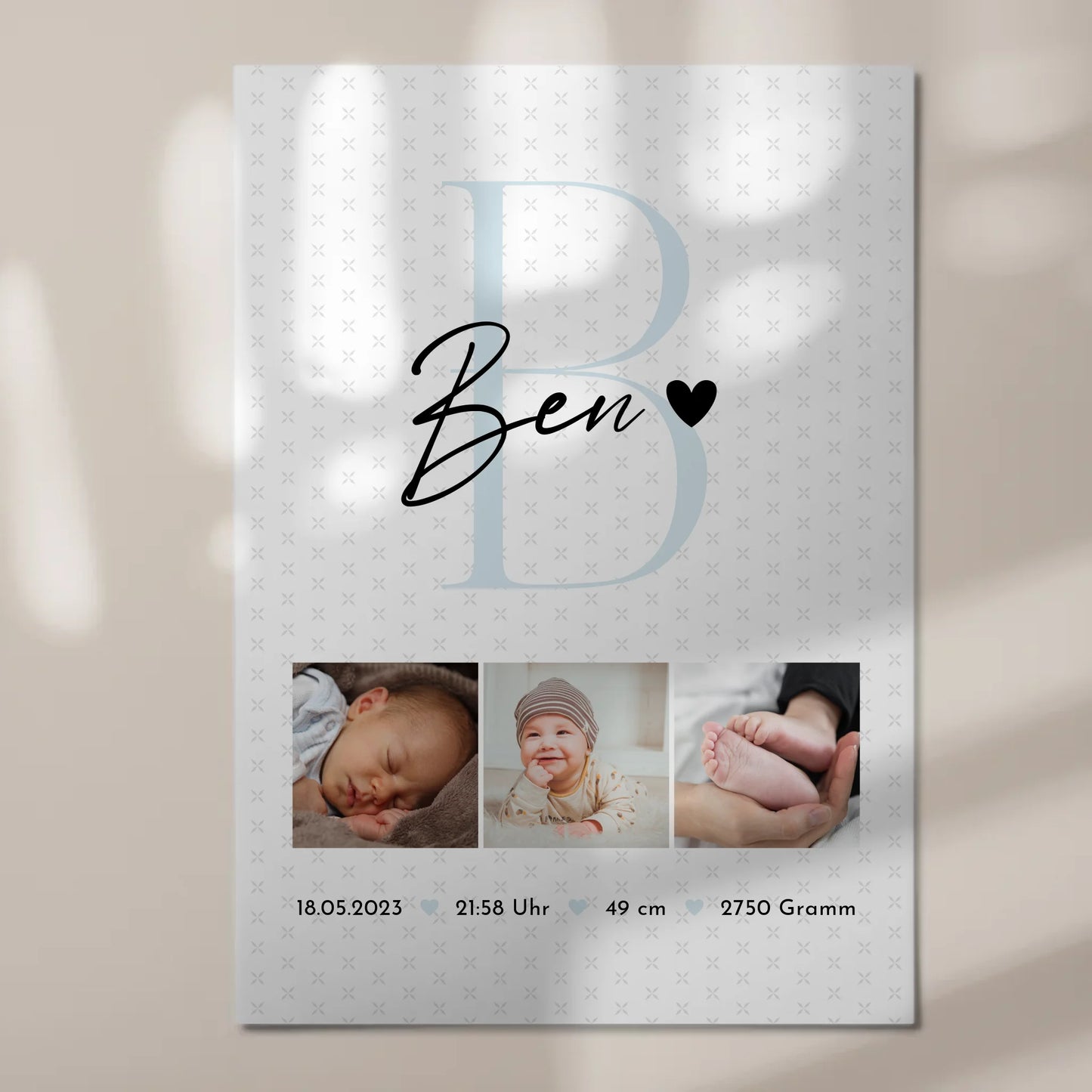 Magnetposter Fotoboard zur Geburt Baby Fotocollage mit Geburtsdaten Initial Sternchen Muster