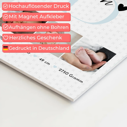 Magnetposter Fotoboard zur Geburt Baby Fotocollage mit Geburtsdaten Initial Sternchen Muster