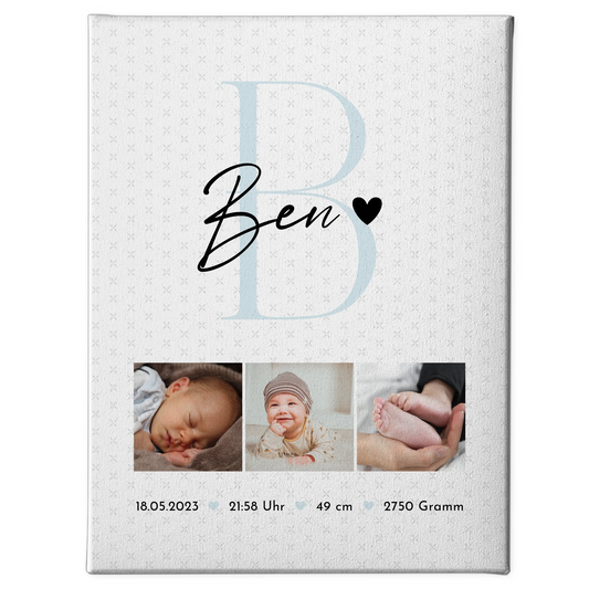 Leinwand Collagen Erstellen zur Geburt Baby Fotocollage mit Geburtsdaten Initial Sternchen Muster 1