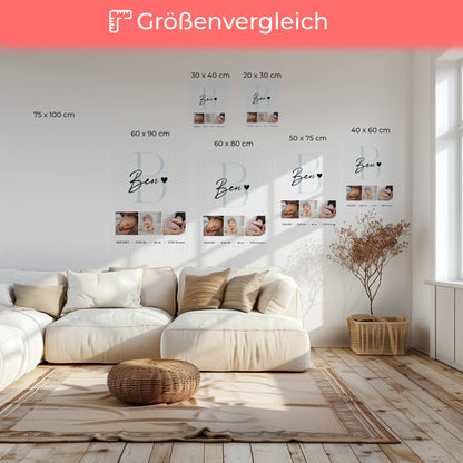 Leinwand Collagen Erstellen zur Geburt Baby Fotocollage mit Geburtsdaten Initial Sternchen Muster 6