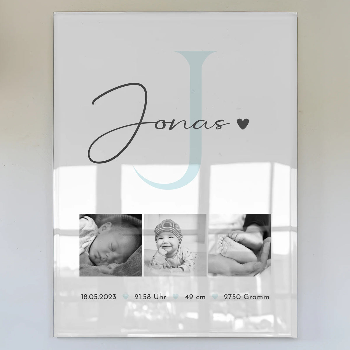 Acrylglas Mit Foto zur Geburt Baby Geburtsdaten personalisiert Black and White Fotos Geschenk 1