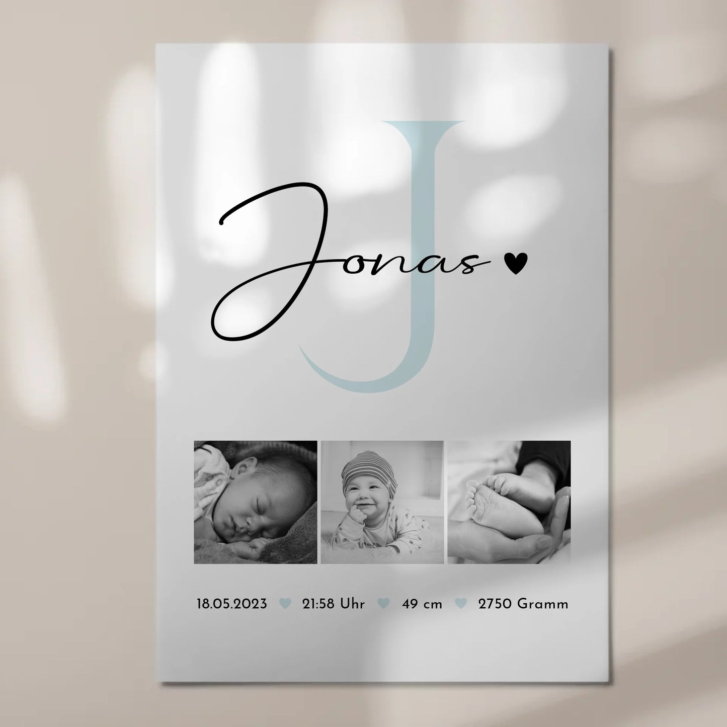 Magnetposter Fotoboard zur Geburt mit Geburtsdaten und Babyfotos im Black-and-White-Design 7