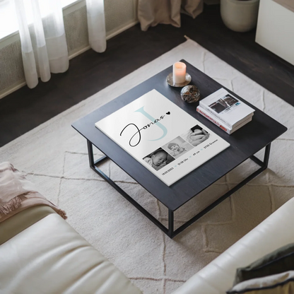 Magnetposter Fotoboard zur Geburt mit Geburtsdaten und Babyfotos im Black-and-White-Design