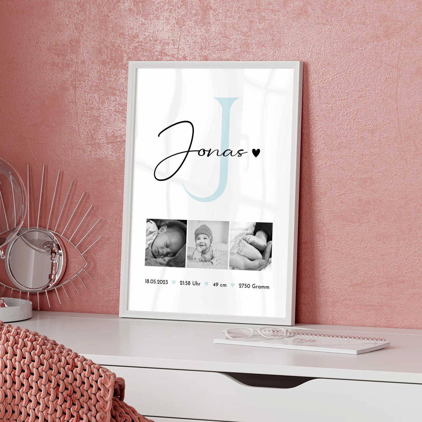 Personalisiertes Geburtsdaten-Poster mit Babyfoto, Schwarz-Weiß, Geschenk zur Geburt 5