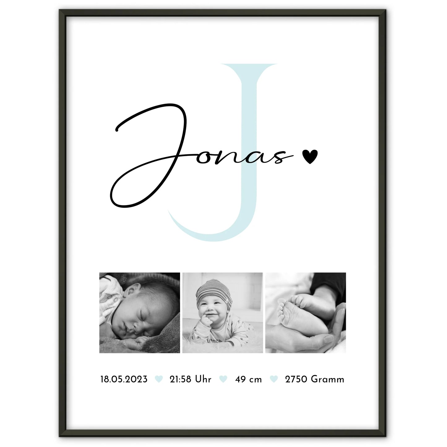 Personalisiertes Geburtsdaten-Poster mit Babyfoto, Schwarz-Weiß, Geschenk zur Geburt 1