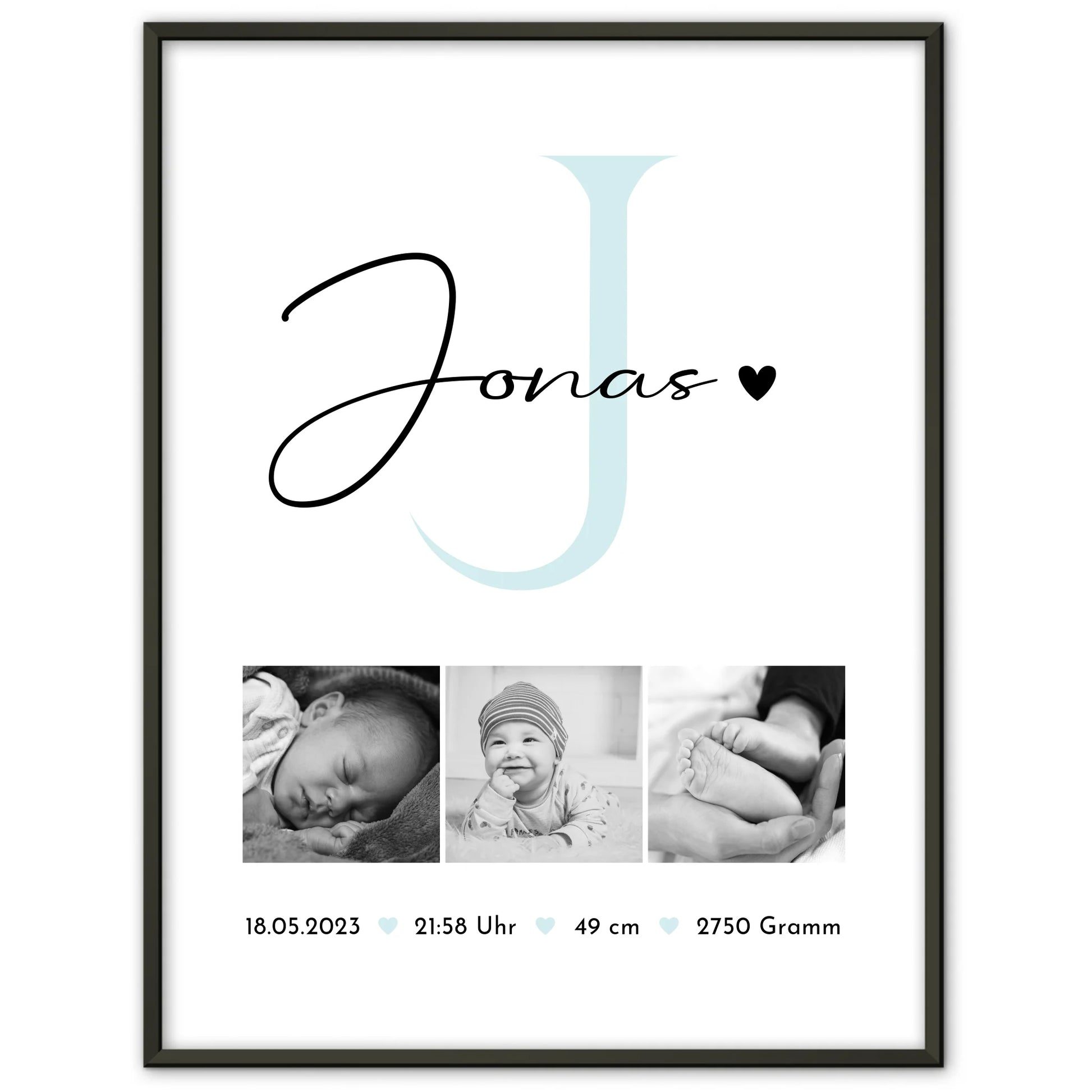 Personalisiertes Geburtsdaten-Poster mit Babyfoto, Schwarz-Weiß, Geschenk zur Geburt 1