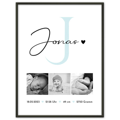 Personalisiertes Geburtsdaten-Poster mit Babyfoto, Schwarz-Weiß, Geschenk zur Geburt 1
