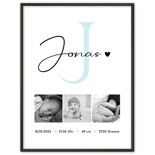 Personalisiertes Geburtsdaten-Poster mit Babyfoto, Schwarz-Weiß, Geschenk zur Geburt 1