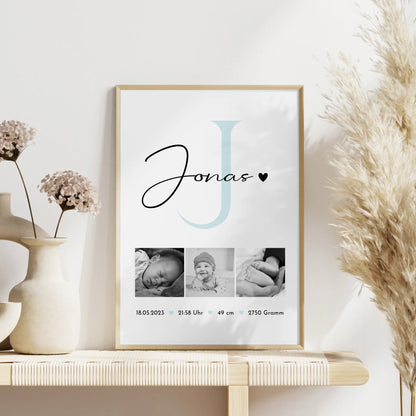 Personalisiertes Geburtsdaten-Poster mit Babyfoto, Schwarz-Weiß, Geschenk zur Geburt 4