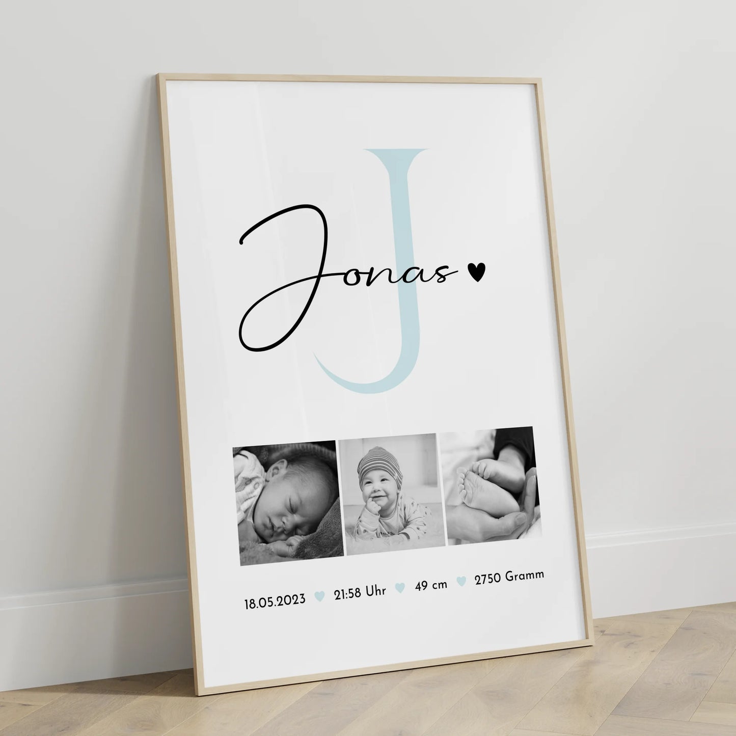 Personalisiertes Geburtsdaten-Poster mit Babyfoto, Schwarz-Weiß, Geschenk zur Geburt 3