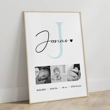 Personalisiertes Geburtsdaten-Poster mit Babyfoto, Schwarz-Weiß, Geschenk zur Geburt 3