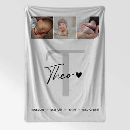 Personalisierte Babydecken Mit Namen Geburt Baby Fotocollage Geburtsdaten Rauten Muster 7