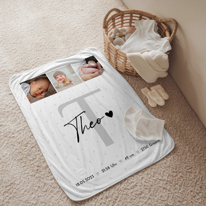 Personalisierte Babydecken Mit Namen Geburt Baby Fotocollage Geburtsdaten Rauten Muster 2