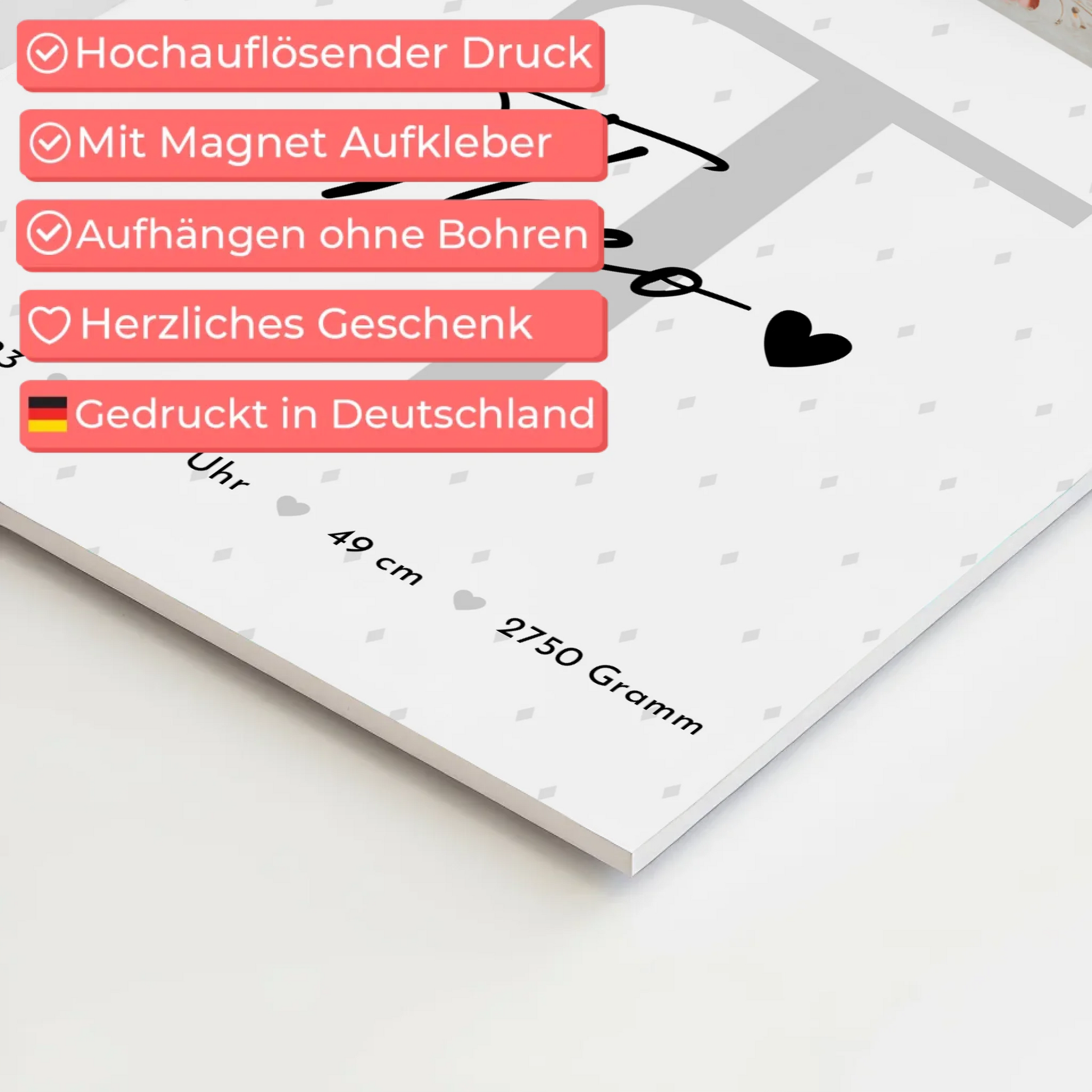 Magnetposter Fotoboard Geburt Baby Fotocollage mit Geburtsdaten Rauten Muster 4