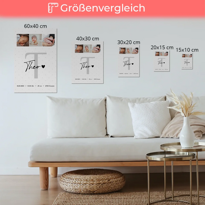 Magnetposter Fotoboard Geburt Baby Fotocollage mit Geburtsdaten Rauten Muster