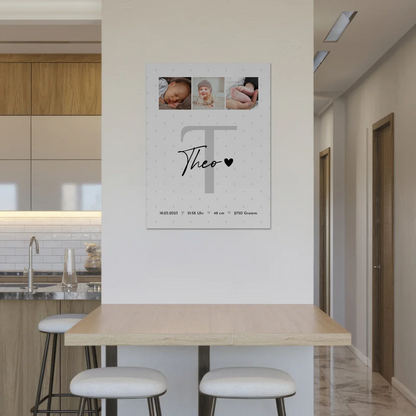 Magnetposter Fotoboard Geburt Baby Fotocollage mit Geburtsdaten Rauten Muster 8