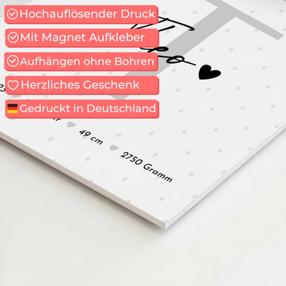 Magnetposter Fotoboard Geburt Baby Fotocollage mit Geburtsdaten Rauten Muster 10