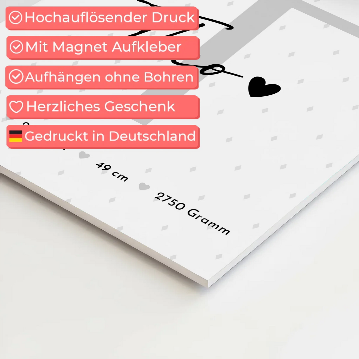 Magnetposter Fotoboard Geburt Baby Fotocollage mit Geburtsdaten Rauten Muster