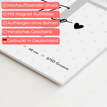 Magnetposter Fotoboard Geburt Baby Fotocollage mit Geburtsdaten Rauten Muster