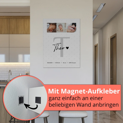 Magnetposter Fotoboard Geburt Baby Fotocollage mit Geburtsdaten Rauten Muster