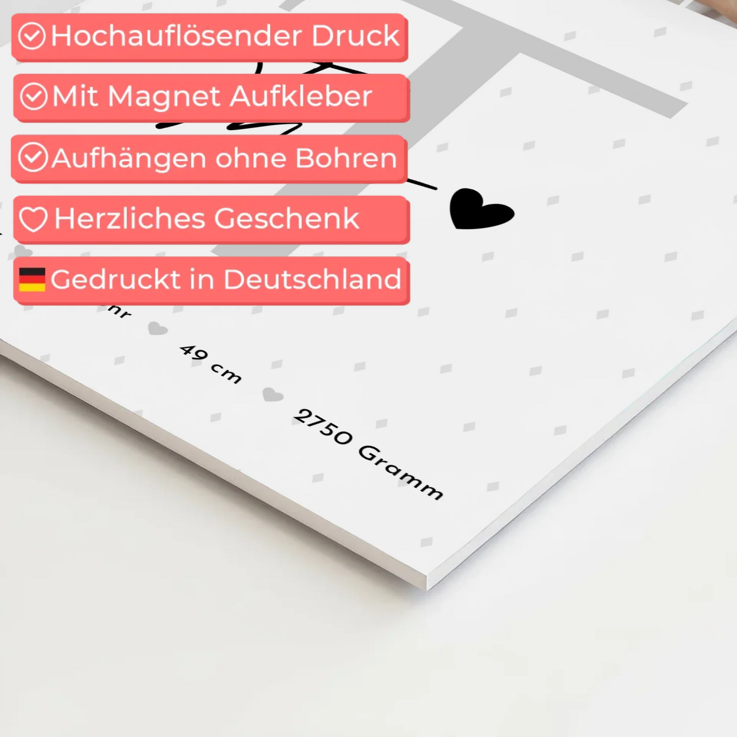 Magnetposter Fotoboard Geburt Baby Fotocollage mit Geburtsdaten Rauten Muster