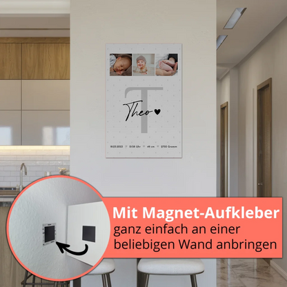 Magnetposter Fotoboard Geburt Baby Fotocollage mit Geburtsdaten Rauten Muster