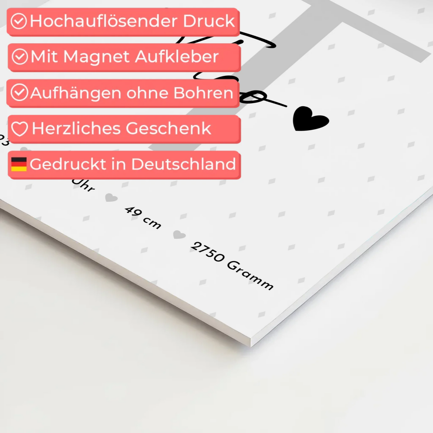 Magnetposter Fotoboard Geburt Baby Fotocollage mit Geburtsdaten Rauten Muster