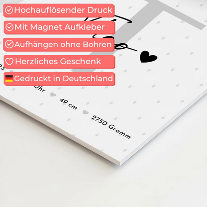 Magnetposter Fotoboard Geburt Baby Fotocollage mit Geburtsdaten Rauten Muster