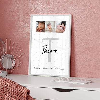 Poster Geburtsdaten Baby Fotocollage mit Rauten Muster zur Geburt personalisiert 5
