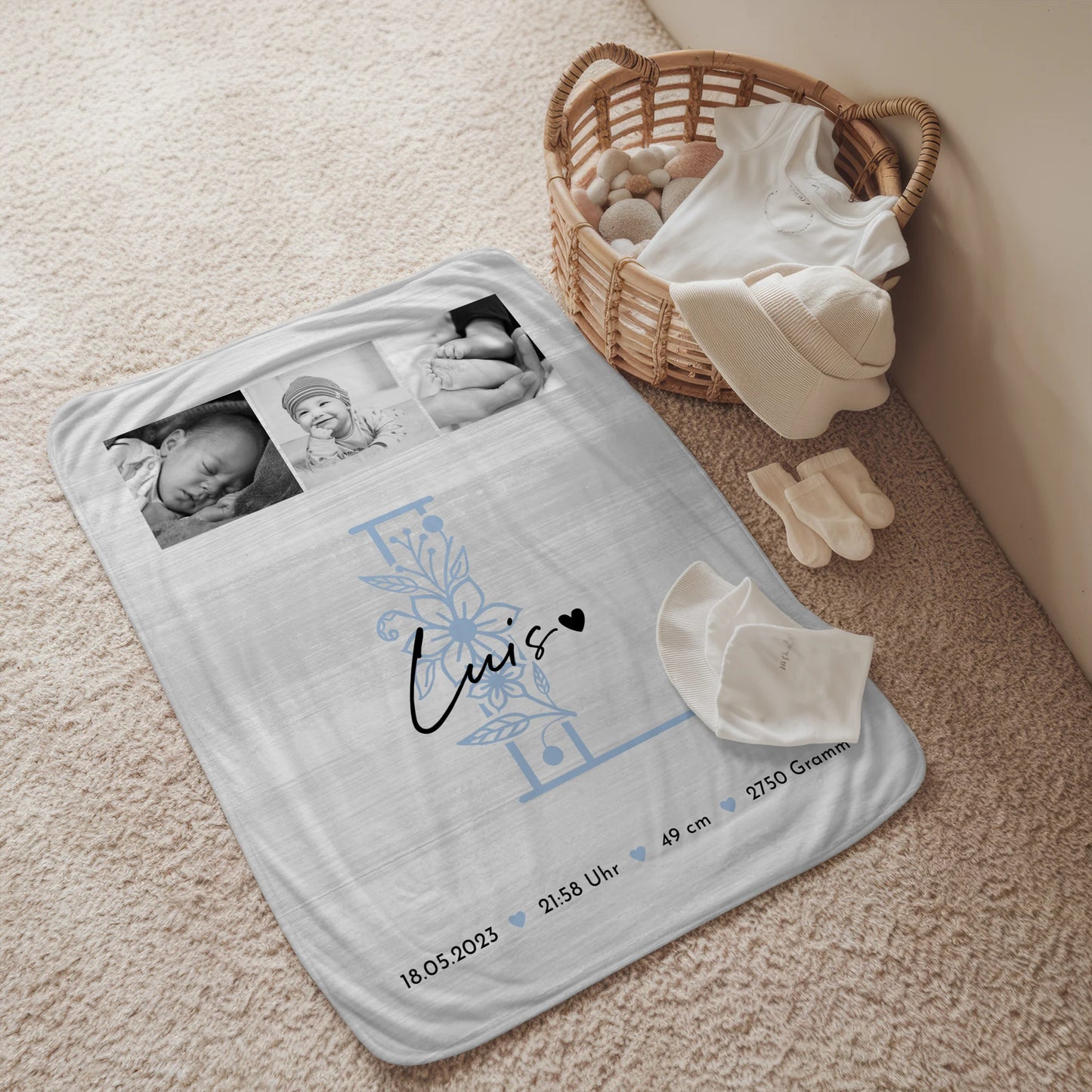 Personalisierte Babydecke Mit Namen Geburt Baby 9 Fotos Geburtsdaten Black White 2
