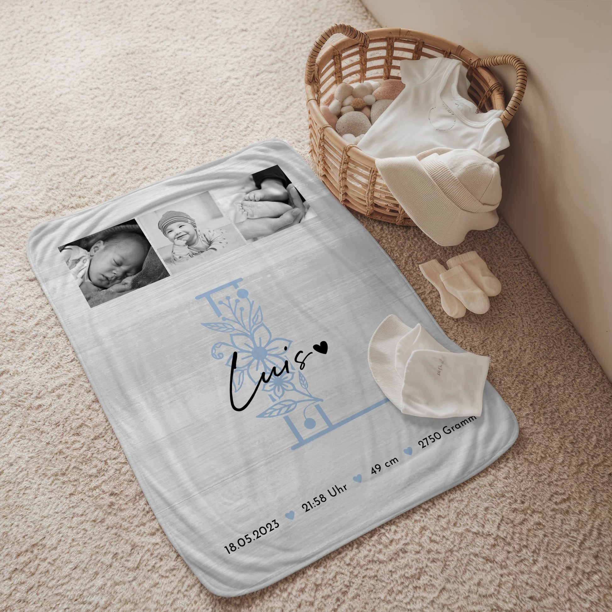 Personalisierte Babydecke Mit Namen Geburt Baby 9 Fotos Geburtsdaten Black White 2