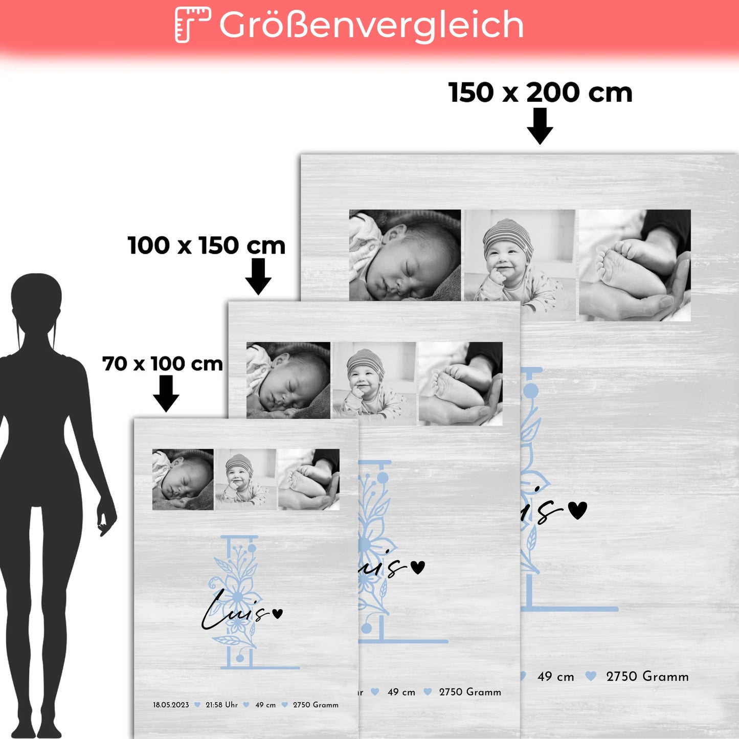 Personalisierte Babydecke Mit Namen Geburt Baby 9 Fotos Geburtsdaten Black White 5