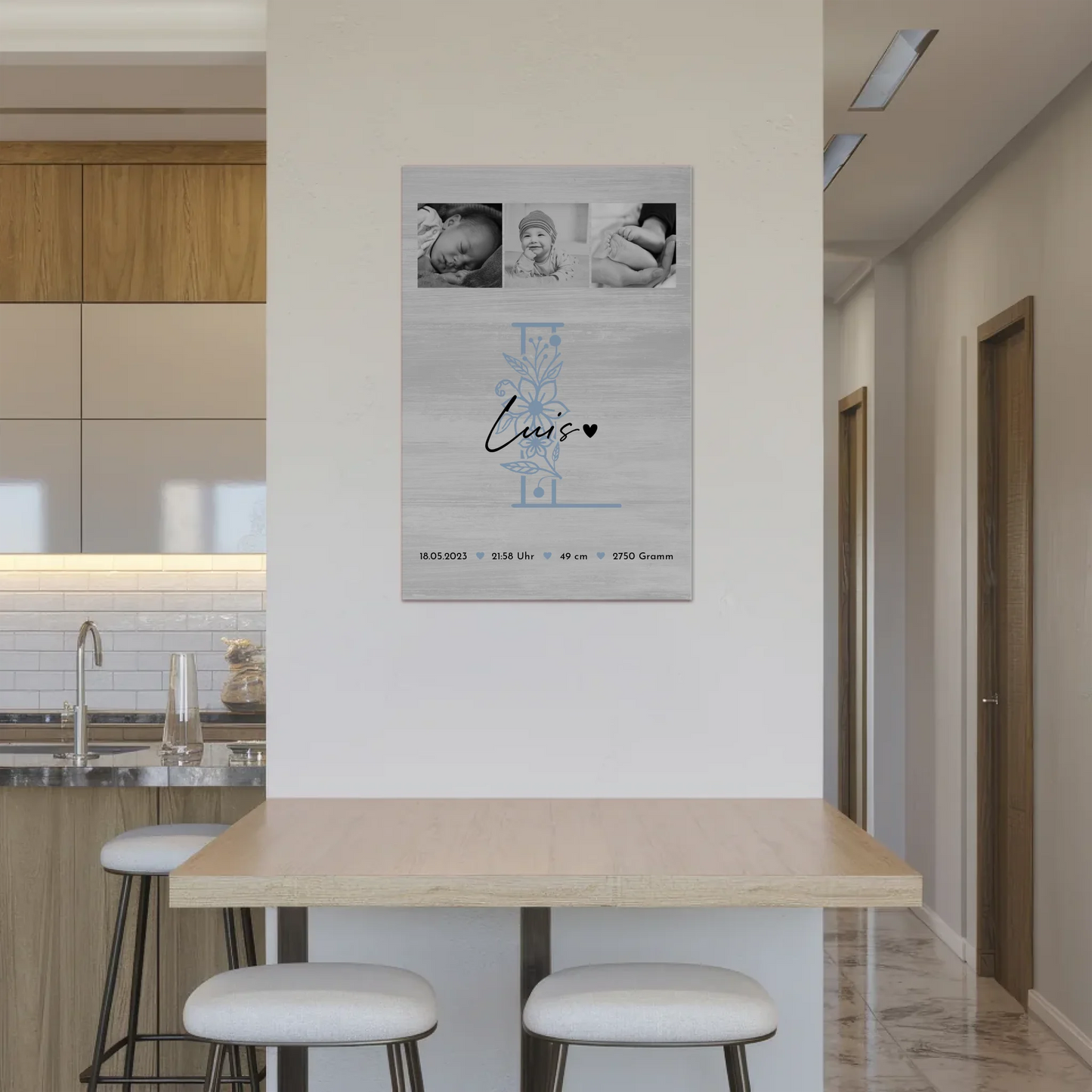 Fotoboard Magnet Poster Geburt Baby 9 Fotos Geburtsdaten Black and White 2