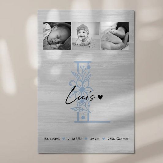 Fotoboard Magnet Poster Geburt Baby 9 Fotos Geburtsdaten Black and White 1