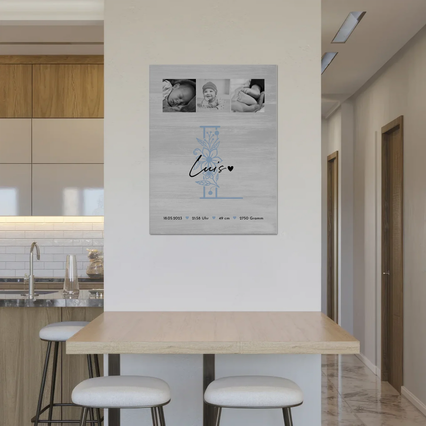Fotoboard Magnet Poster Geburt Baby 9 Fotos Geburtsdaten Black and White 8