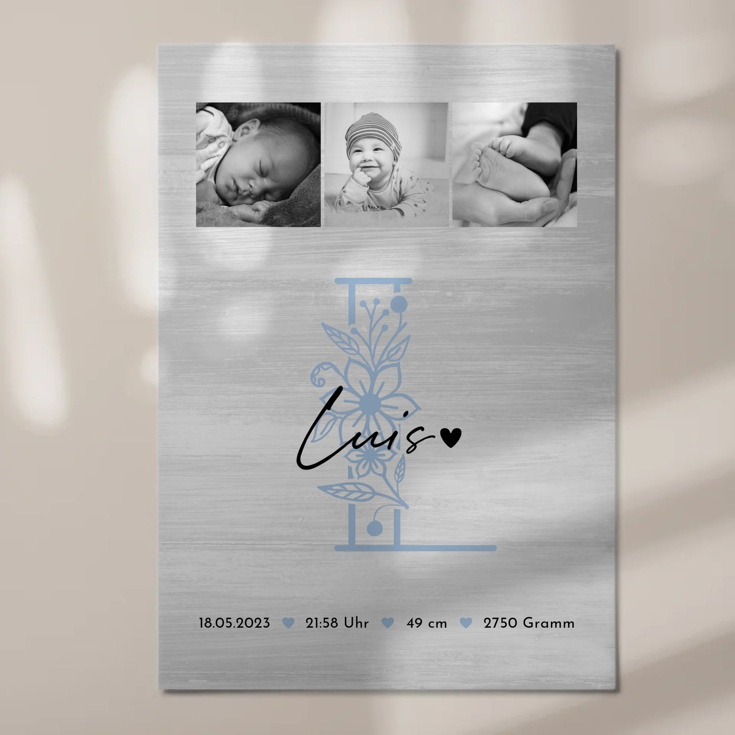 Fotoboard Magnet Poster Geburt Baby 9 Fotos Geburtsdaten Black and White 7