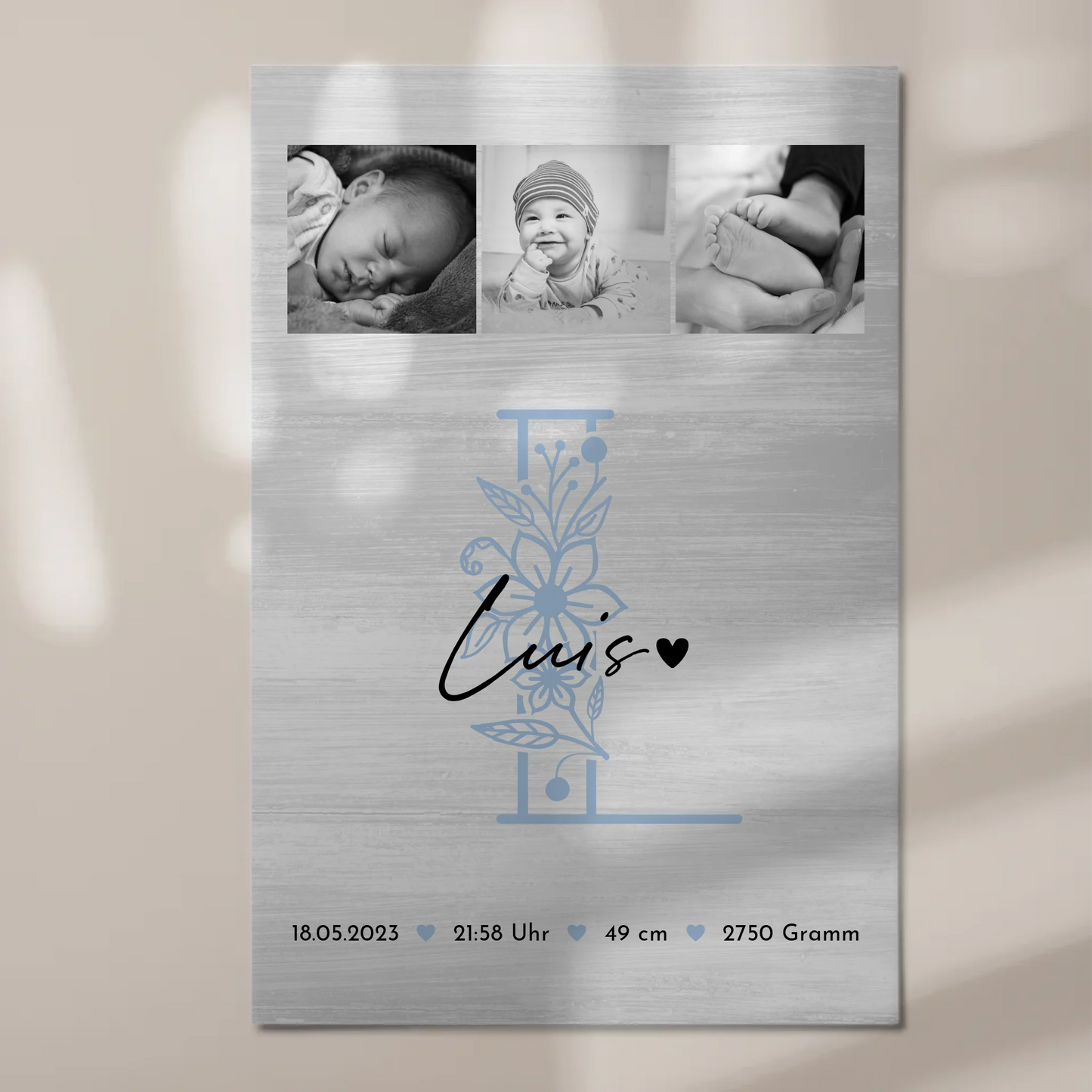 Fotoboard Magnet Poster Geburt Baby 9 Fotos Geburtsdaten Black and White
