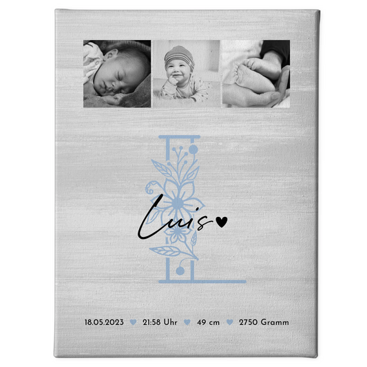 Personalisierte Leinwand zur Geburt Baby 9 Fotos Geburtsdaten Black White 1