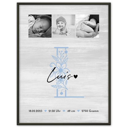 Geburtsdaten Poster Baby Black and White mit 9 Fotos und Geburtsdaten 1