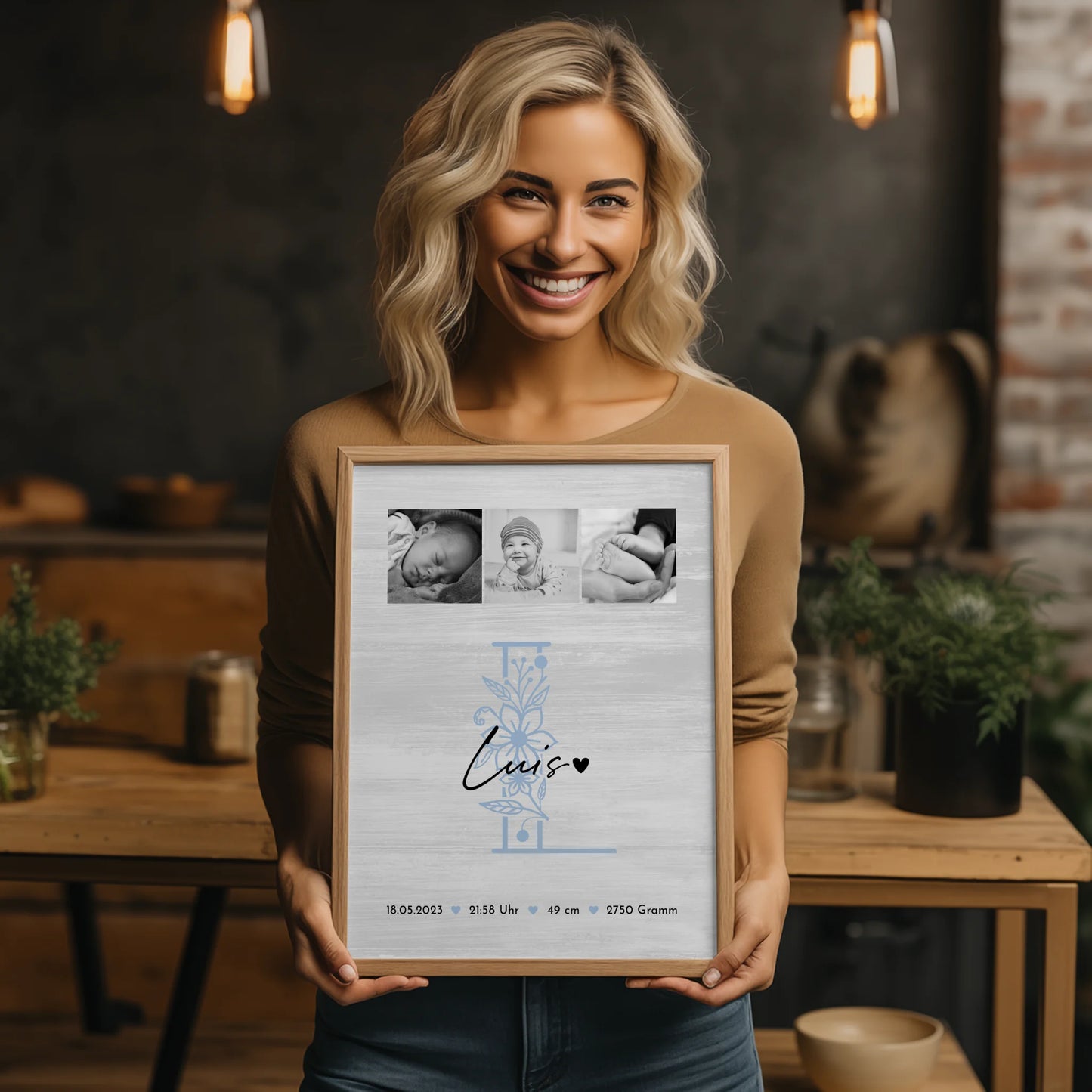 Geburtsdaten Poster Baby Black and White mit 9 Fotos und Geburtsdaten 2