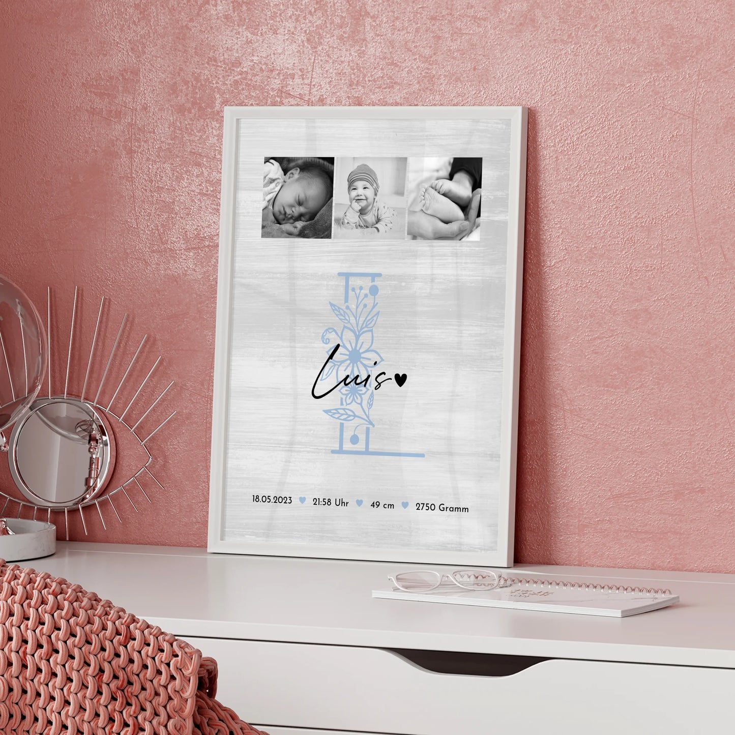 Geburtsdaten Poster Baby Black and White mit 9 Fotos und Geburtsdaten 5