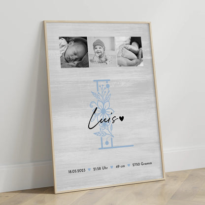 Geburtsdaten Poster Baby Black and White mit 9 Fotos und Geburtsdaten 3