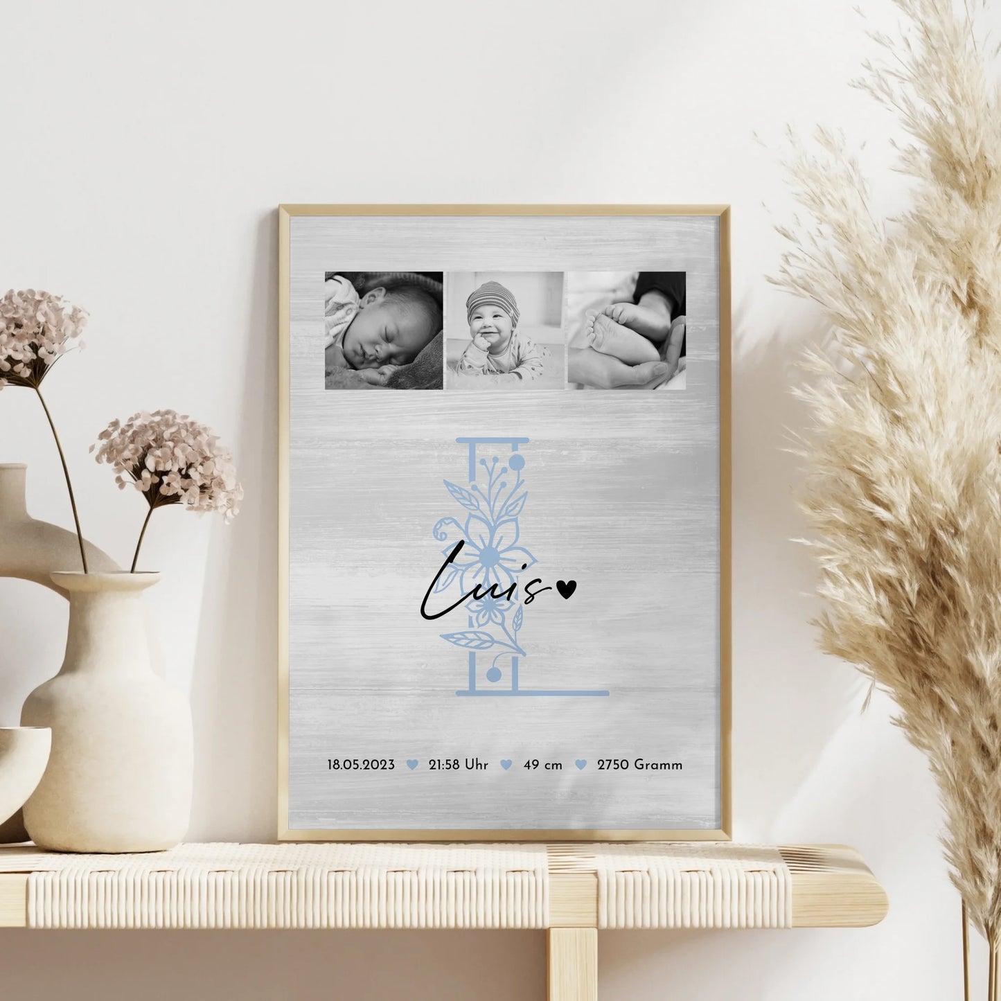 Geburtsdaten Poster Baby Black and White mit 9 Fotos und Geburtsdaten 4
