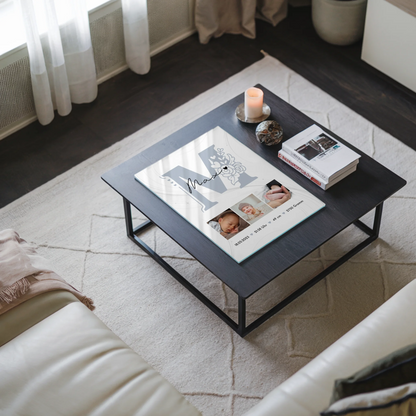 Foto Acrylglas zur Geburt Baby Fotocollage mit Geburtsdaten und elegantem Muster 3
