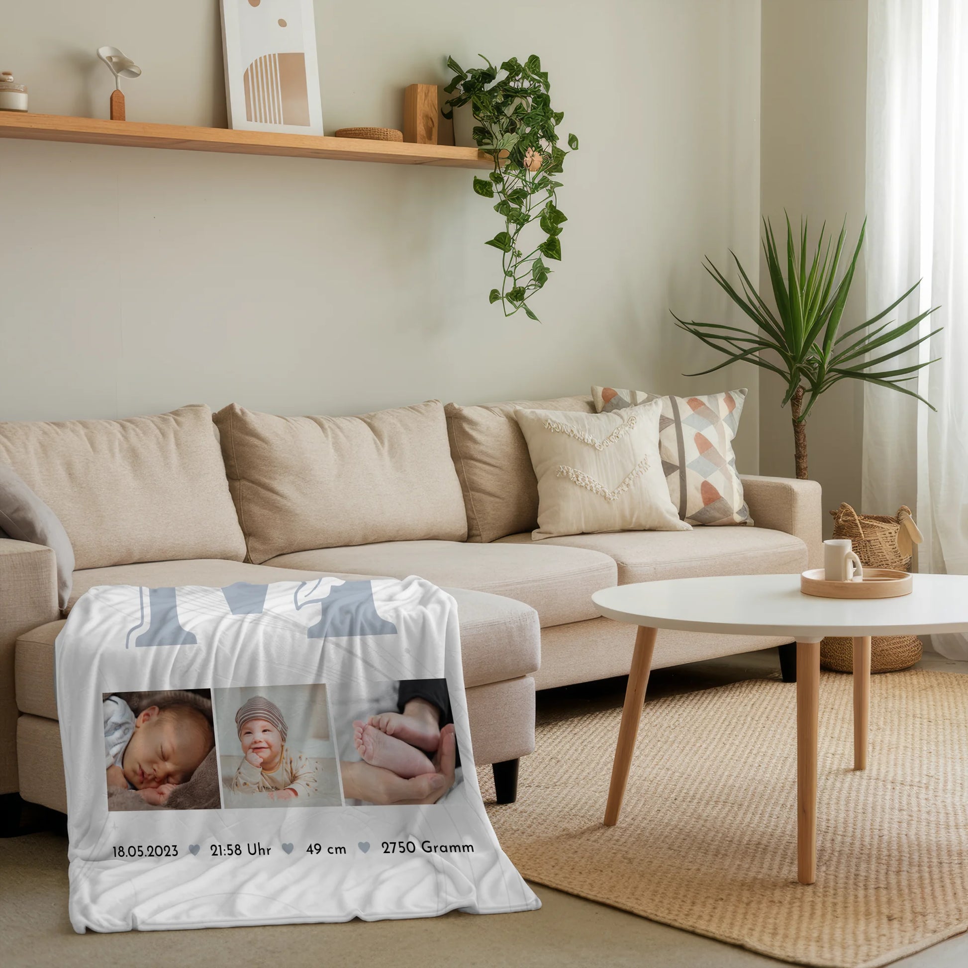 Krabbeldecke Mit Namen zur Geburt Baby Fotocollage mit Geburtsdaten Elegantes Muster 4