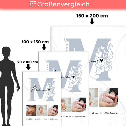 Krabbeldecke Mit Namen zur Geburt Baby Fotocollage mit Geburtsdaten Elegantes Muster 5