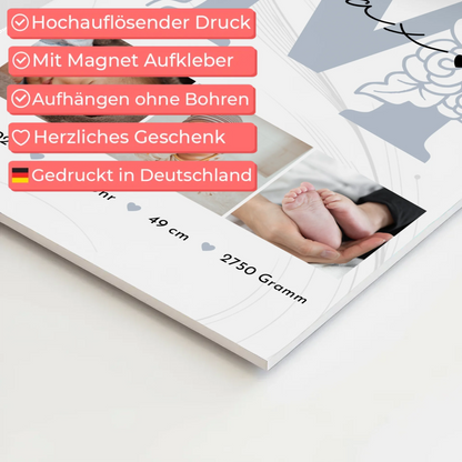 Fotoboard Poster Magnetisch zur Geburt Baby Fotocollage mit Geburtsdaten Elegantes Muster 4