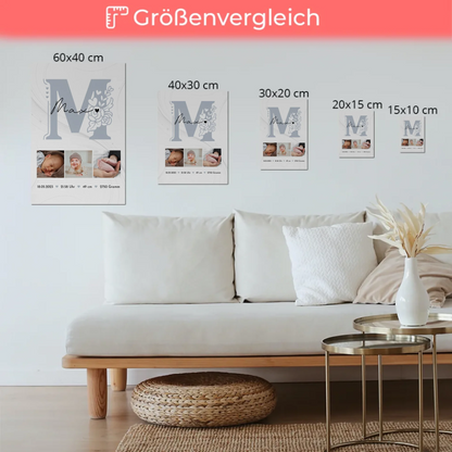 Fotoboard Poster Magnetisch zur Geburt Baby Fotocollage mit Geburtsdaten Elegantes Muster
