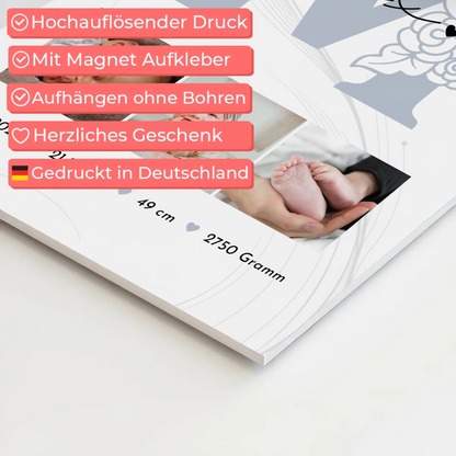 Fotoboard Poster Magnetisch zur Geburt Baby Fotocollage mit Geburtsdaten Elegantes Muster 10